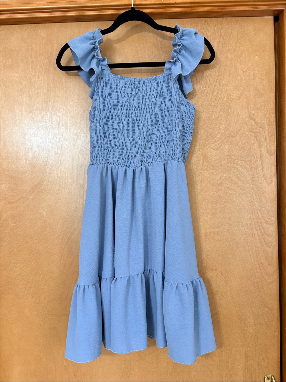 Girls' Light Blue Ruffle Strap Smocked Dress